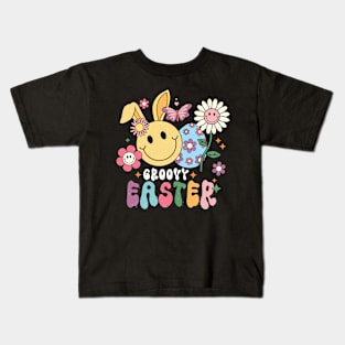 Retro Groovy Bunny Smile Happy Easter Day Hippie Trendy Kids T-Shirt